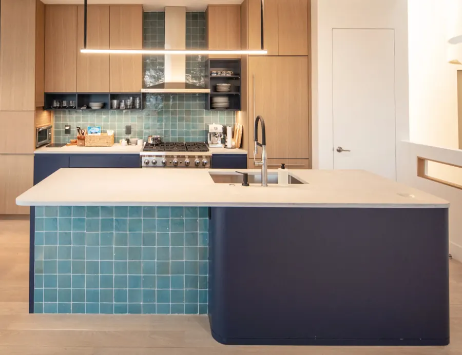 Custom blue island kitchen
